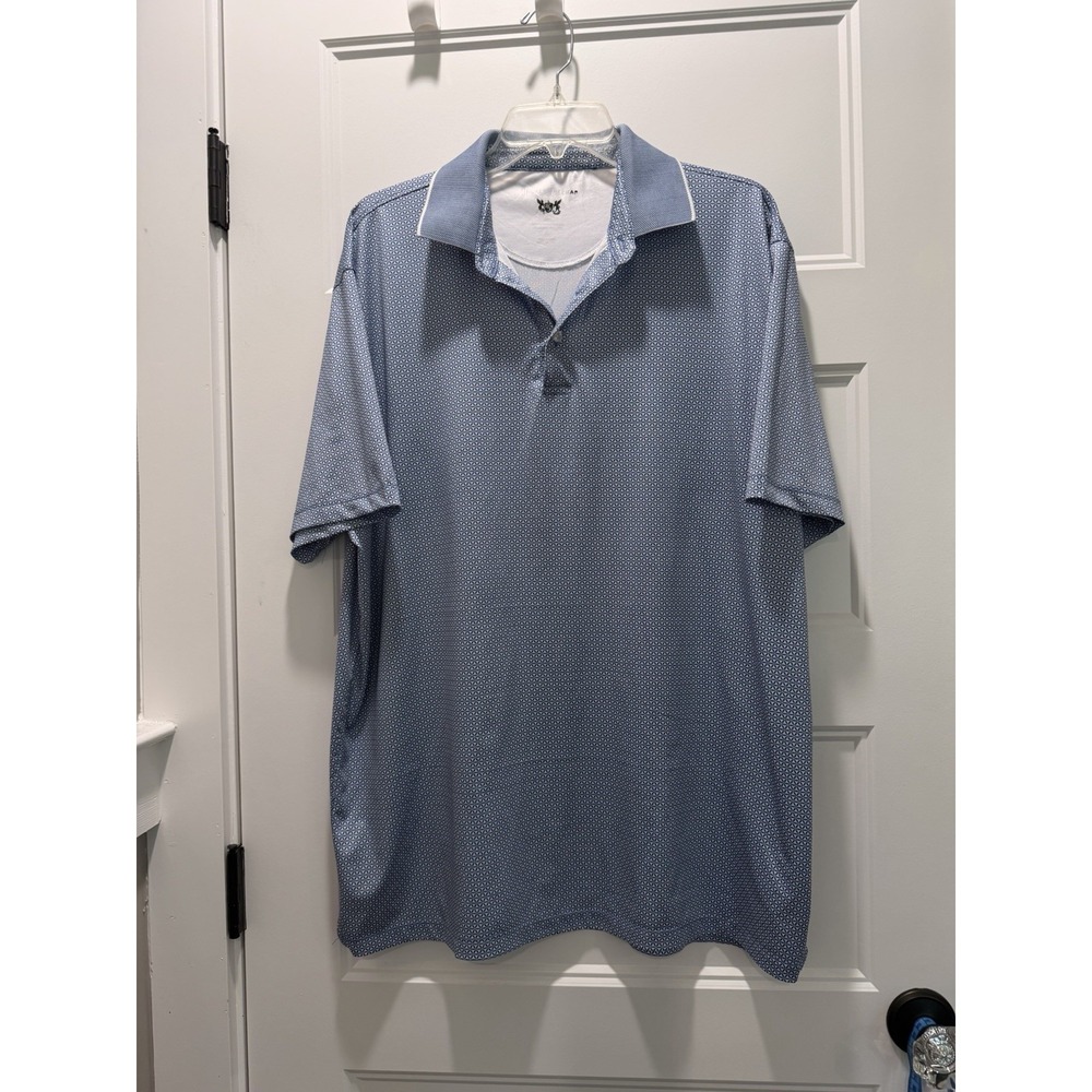 Hickey Freeman Golf Polo Shirt Mens XL Blue Geometric Print Stretch Performance - Picture 1 of 4